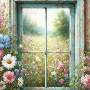 Rice Paper for Decoupage, Vintage Window Rice Paper, Shabby Cic Craft Supplies, Summer Meadow Art Paper, Cottage Core Materials