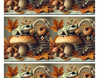 Frog on Mushroom Rice Paper: A4 Decoupage Craft Paper