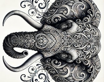 Gothic Elephant Rice Paper: Decoupage, Scrapbooking, Collage (A4)