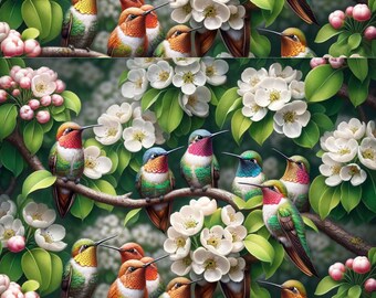 Hummingbirds and Cherry Blossom Rice Paper - A4 Decoupage Paper