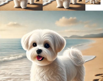 Maltese Dog On The Beach Rice Paper: Decoupage, Scrapbooking (A4 Single)