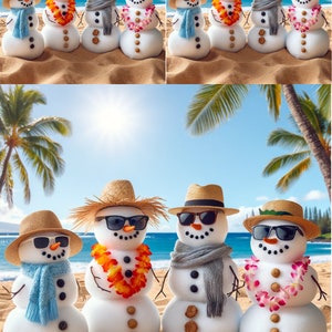 Muñecos de nieve en Hawái - Papel de arroz para decoupage - Papel de arroz para manualidades - Papel de seda morera - Diseño único - Papel de invierno o verano Nuevo