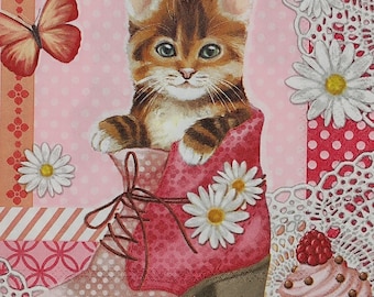 Cat In Shoe Paper Napkins: Decoupage Craft Supplies, Lunch Size (4)