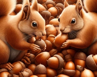 Squirrels Eating Acorns Rice Paper - Decoupage, Scrapbooking (A4)