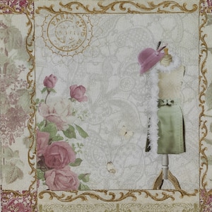 Servilletas de papel decorativas vintage de maniquí para decoupage Craft Collage Journal Ephemera. 4 servilletas de papel individuales para el almuerzo Arte de técnicas mixtas