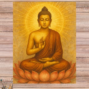 蓮華座で瞑想する仏陀と金色のオーラのライスペーパー、平和な仏陀のデコパージュペーパー、スピリチュアルな装飾 No. 4562