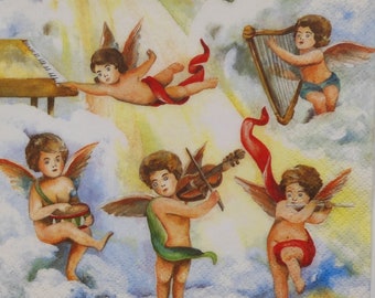 Cherubs Musicians Paper Napkins: Decoupage, Collage, Journal - 5 Pack