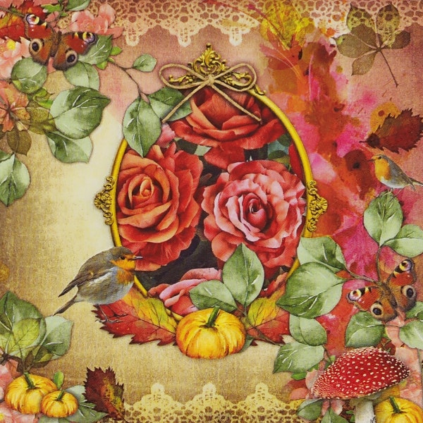 Robin And Roses Serviette For Decoupage Craft Collage Journal Ephemera Decopatch. 1 / One Single Paper Napkin Bird Motif Rare Napkin