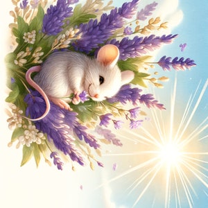 Petite souris lavande - Papier de riz pour découpages créatifs Scrapbooking Collage Technique mixte bouquet lavande 1 A4 Papier de riz de taille standard