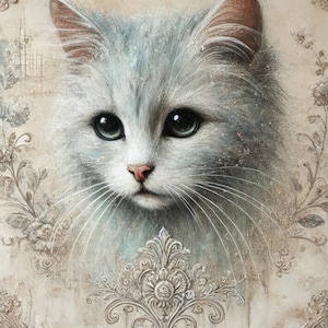 Papel de arroz para decoupage, Gato blanco, Estilo Shabby Chic, 1 hoja individual A4, Imagen completa, Scrapbooking, Suministros de medios mixtos, Papel de decoupage