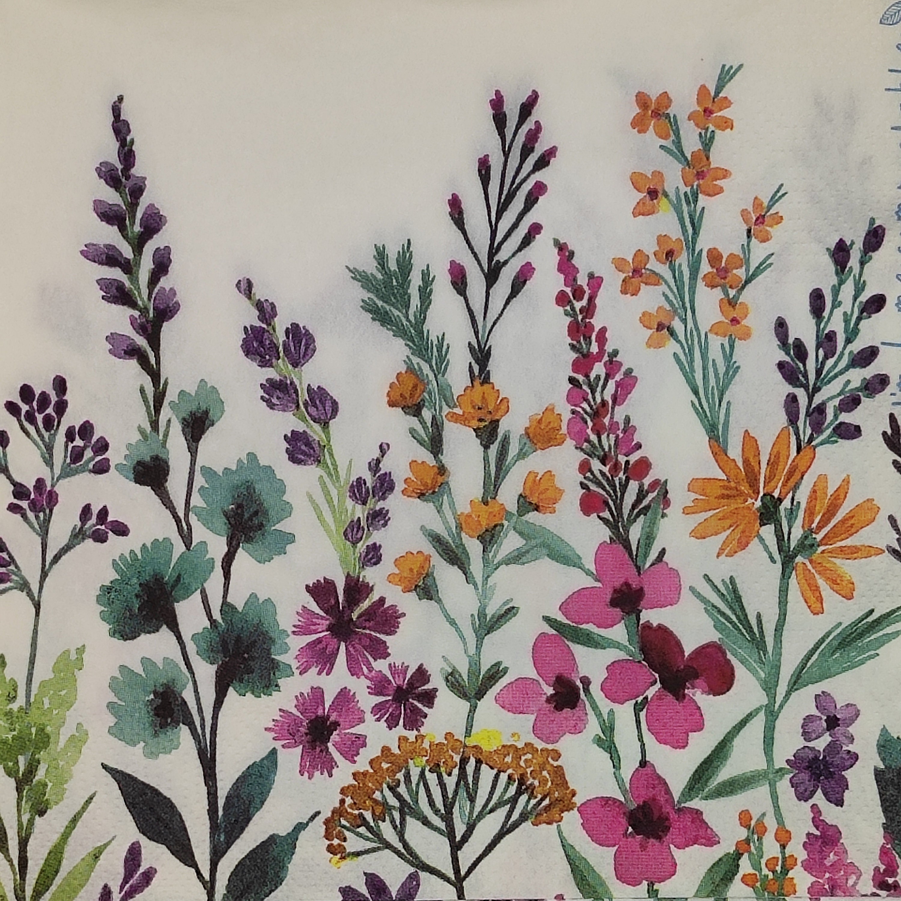 Floral Meadow Paper Napkins: Decoupage, Collage, DIY (Set of 4)