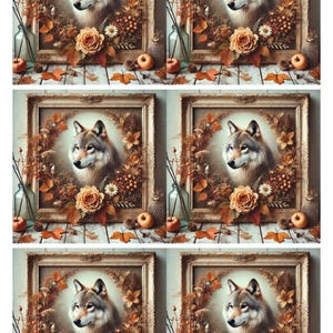 Papel de arroz con diseño de lobo en otoño, papel para decoupage con diseño de lobo en otoño, papel con diseño de naturaleza Shabby Chic, papel con diseño de lobo y hojas de otoño, estampado de animales