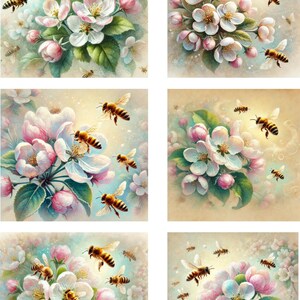 Skurrile Bienen und Apfelblüten Reispapier, Decoupage Papier, Frühlings Apfelblüten Papier, Scrapbooking, Kartenherstellung Zubehör, Natur Inspirierte KUNST