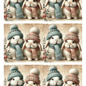 Gorros de invierno de conejito (papel de arroz para decoupage): Manualidades de scrapbooking (A4)