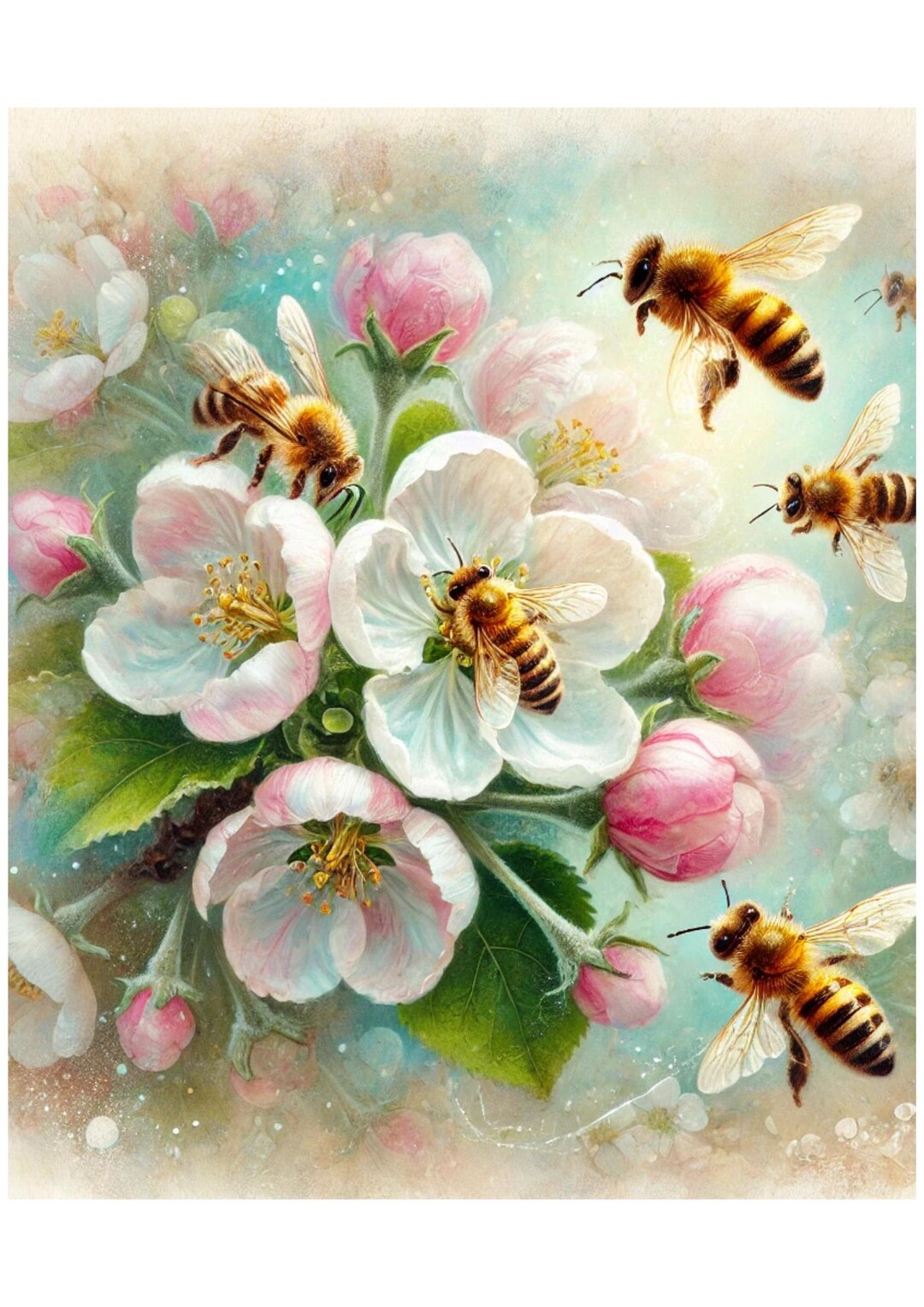 Bee And Rice Apple Blossoms and Bees Rice Paper: A4 Decoupage Paper - Etsy
