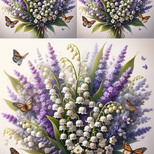 Papier de riz décoratif pour découpage artisanal et collage de scrapbooking - muguet, bouquet de lavande - papier mûrier 1 feuille A4