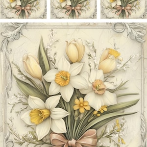Papel de arroz con flores de narciso, papel con flores Shabby Chic, decoupage de Pascua vintage, manualidades para el hogar de Pascua y primavera, arte, / N.º 4216