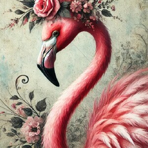 Papel de arroz para decoupage, flamenco rosa con corona vintage, diario basura, medios mixtos, diario, fabricación de tarjetas, 1 hoja única A4 VINTAGE