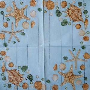 Hermosa servilleta de papel de conchas para proyectos de bricolaje, álbumes de recortes, manualidades, decoupage. 4 servilletas de papel individuales para el almuerzo, servilletas Art Craft