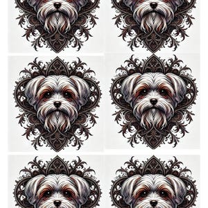 Hoja de collage de perro maltés Steampunk, papel de arroz para decoupage, materiales de arte, materiales para manualidades, papel de arroz único en estilo gótico, material efímero