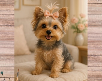 Yorkie Rice Paper for Decoupage: Adorable Yorkshire Terrier on Cushion