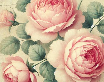 ❤️SALE❤️デコパージュ ꔛ‬ꕤ インテリア *デザインボード *薔薇 デコパージュ ヴィンテージ ピンクのバラ ライスペーパー 花柄デザイン