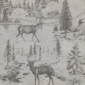 4 servilletas de papel de almuerzo individuales para decoupage Craft Collage Journal Crafting Ephemera Decopatch Art, Vintage Deers In The Forest, Deer, New