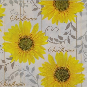 Sunflower Paper Napkins: Decoupage, Scrapbooking, Collage (Set of 4)