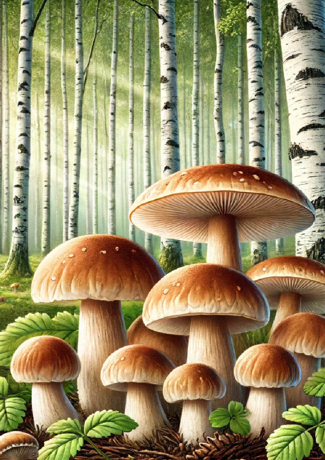 Rice Paper for Decoupage, Bay Bolete Mushrooms in Birch Forest, 1 A4 ...