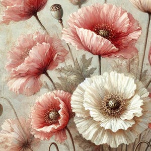 Red Poppies in Shabby Chic Style, Rice Paper for Decoupage, Art Journal Paper, Scrapbook Ephemera, Floral Mulberry Rice Paper, Mixed Media