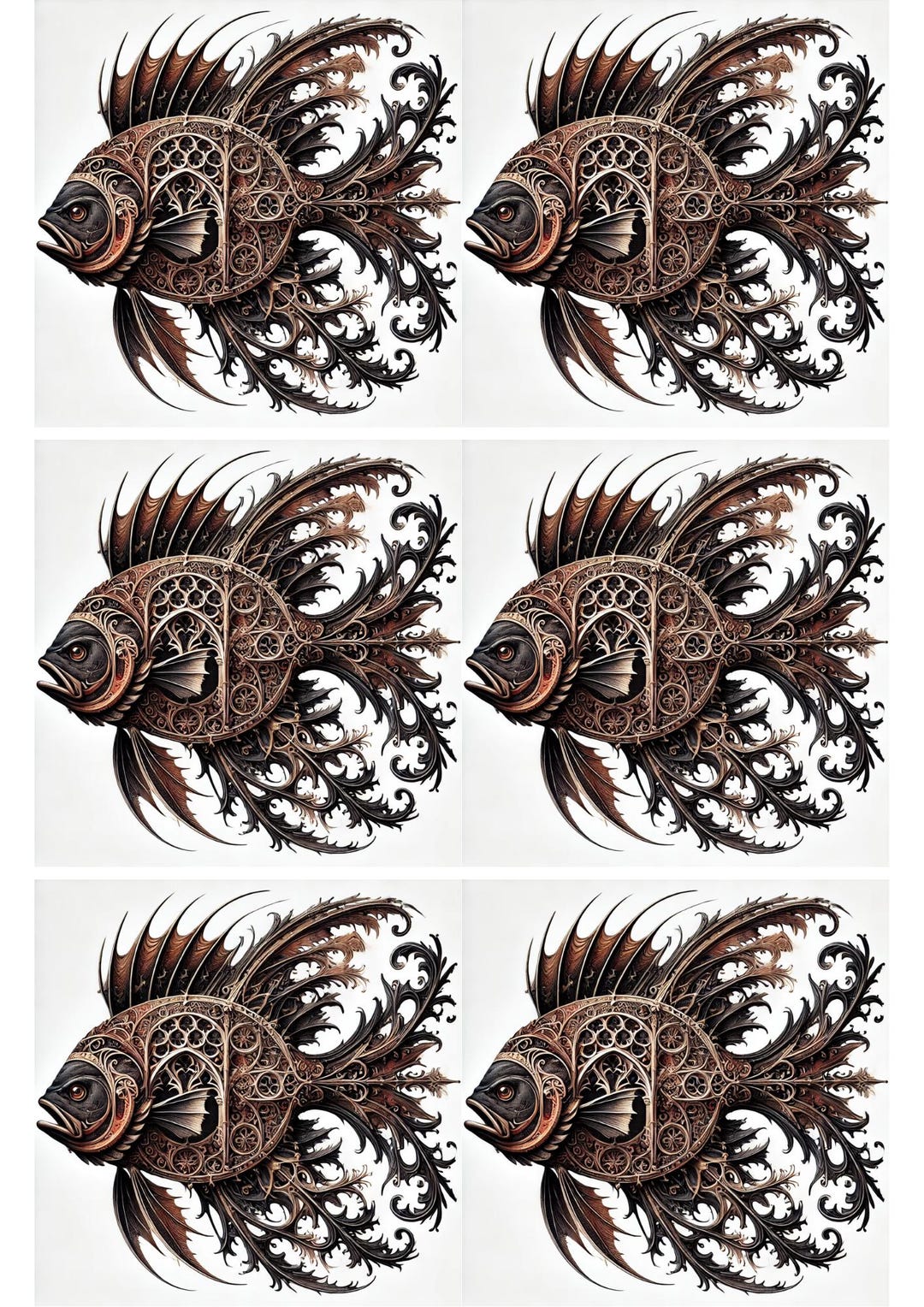 Steampunk Fish Collage Sheet 1 A4, Rice Paper for Decoupage, Scrapbook ...