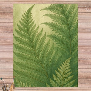 Farn Muster Reispapier für botanische Decoupage Projekte, Realistische Farnblatt Geometrie für Journaling Handwerk, Waldfarn Design, No 4621