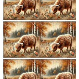 Autumn Highland Cow Rice Paper: A4 Decoupage Sheet