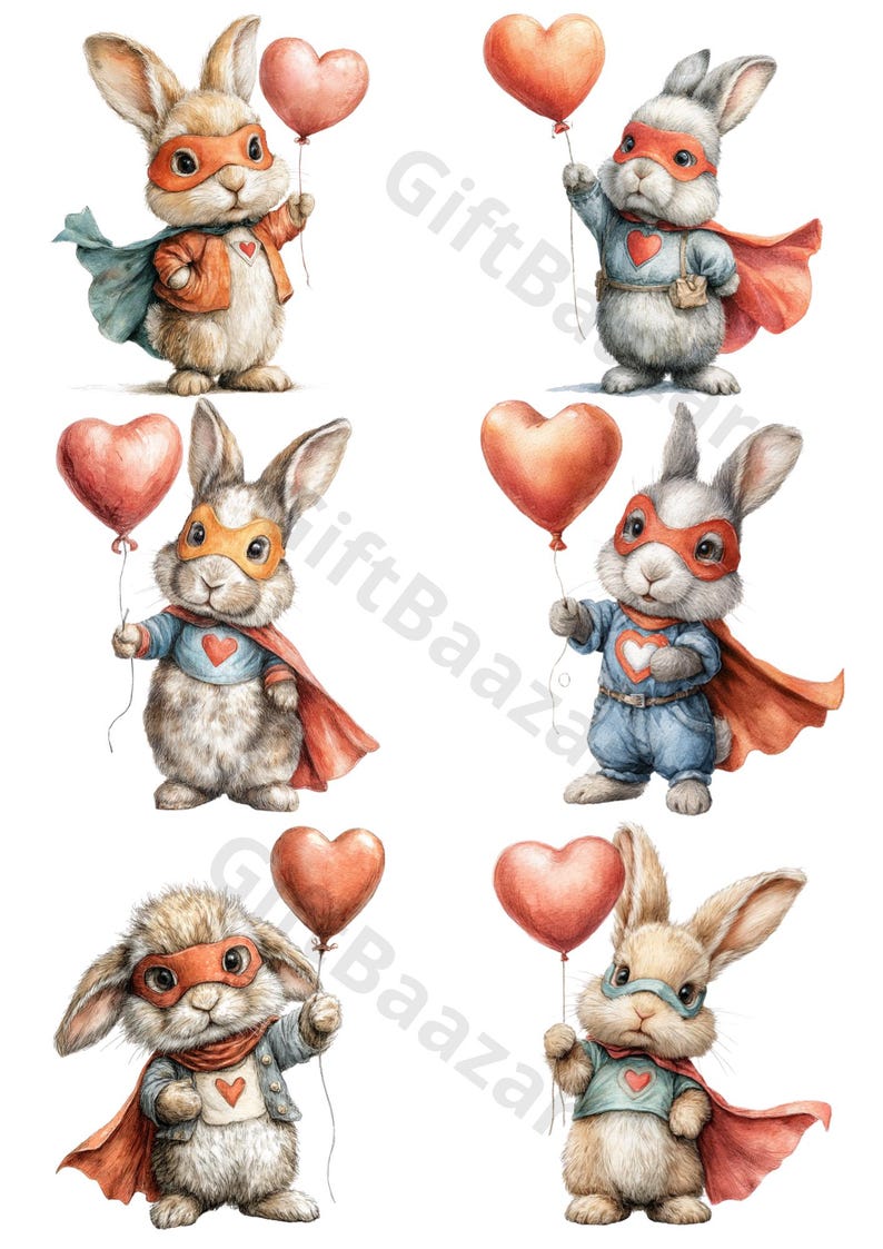 Rice Paper for Decoupage - Superhero Bunny With Heart Balloon ...
