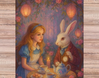 Alice in Wonderland Rice Paper: Whimsical Tea Party Decoupage (A4)