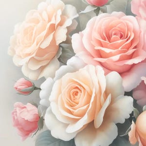 Bouquet de roses pastel, papier de riz pour découpage, scrapbooking, page de journal artistique, beau papier de découpage de roses pastel, roses de mariage, création artisanale