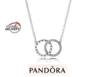 New Pandora Entwined Circles Necklace Elegant Sterling Silver Collier Necklace: Entwined Circles 45cm Chain Affordable Beautiful Jewellery