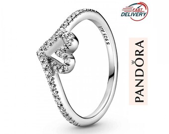 Pandora Sparkling Wishbone Heart Ring, Sterling Silver Ring, Cubic Zirconia Earrings, Love Jewellery, Everyday Jewellery, Gift For Women, UK