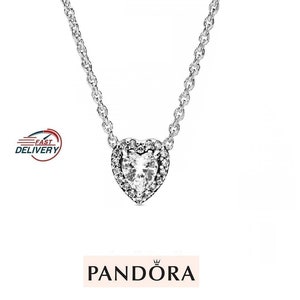 Pandora Elevated Silver Heart Necklace Gift of Love Trending Heart Pendant from Timeless Elegance Collection, Symbol to Cherish for Years image 1