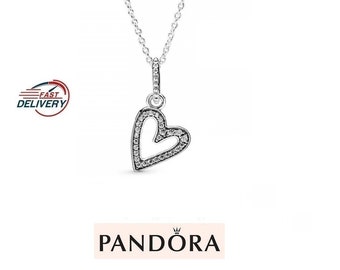 Pandora Freehand Heart Pendant Necklace Embrace Imperfections with Stacking Jewelry: Symbolizing Real Love, Featuring a 45cm Chain