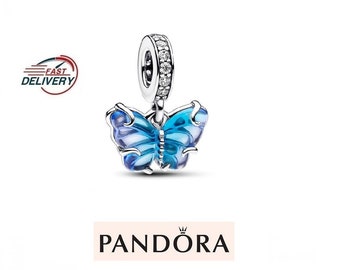 Blue Murano Glass Butterfly Dangle Charm Brand New S925 Rhinestone Charm The Sparkling Personal Gift for Your Daughter's Celebrations