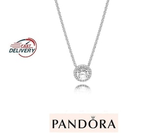 PANDORA Circle Sparkle Halo Necklace Timeless Collection Sparkling Selenite Zirconia The Must-Have Adorable Women's Jewelry Gift