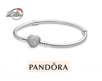 Pandora Bracelet Sparkling Moments Heart Pavé Clasp Snake Chain Sparkling Rhinestone Charm Bangle Unique Elegance and Love in Every Glint