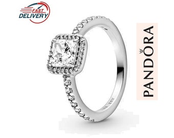 Silver Pandora Square Sparkle Halo Ring, Women Ring. Clear Cubic Zirconia Ring, Sparkling Ring, Meaningful Ring, 925 Ring, Gift For Women