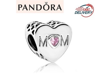 Pandora Moments Crystal Pink Mum Heart Charm, Sterling Silver Charm For Bracelet, Silver Pendant, Personalised Gift For Mother, S925 ALE UK