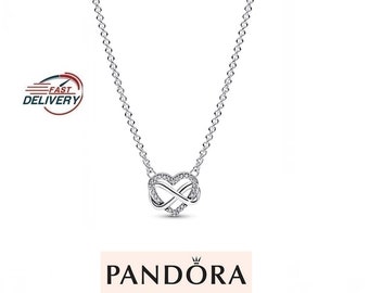 Pandora Infinity Heart Collier Necklace asymmetrical Symbol of Endless Love Custom Handcrafted Must-Have with Adorable Cute Chain 50cm