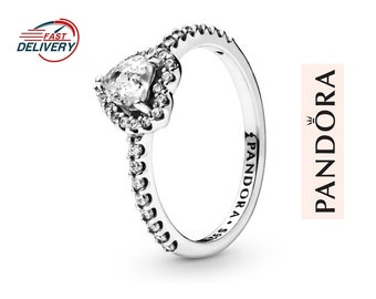 Pandora Elevated Heart Ring, Sterling Silver Women Ring, Clear Cubic Zirconia Love Ring, Silver Women Love Jewellery, Gift For Women, S925