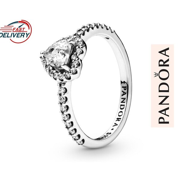 Pandora Elevated Heart Ring, Sterling Silver Women Ring, Clear Cubic Zirconia Love Ring, Silver Women Love Jewellery, Gift For Women, S925