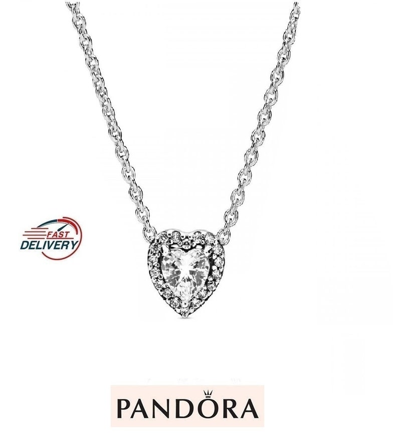 Pandora Elevated Silver Heart Necklace Gift of Love Trending Heart Pendant from Timeless Elegance Collection, Symbol to Cherish for Years image 1