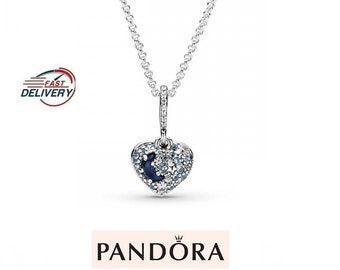 Blue Moon Pandora Stars Heart Necklace Show Your Love for the Night Sky with a Sparkling Blue Pendant  Adjustable 50cm Long Chain